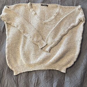 Brandy Melville Light Gray V-Neck Sweater